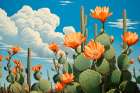 Desert cactus with flowers Art Print